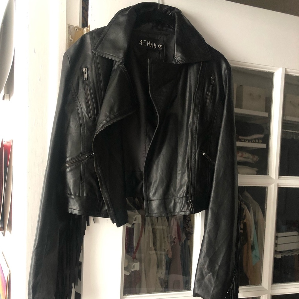 REHAB fringe vegan faux leather jacket